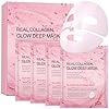4 Pezzi Maschera Collagene Viso - Maschere Viso Coreane Skincare, Maschere per il Viso Idratante al Collagene Face Mask per Donna, Minimizzante dei Pori, Antietà e Ringiovanente