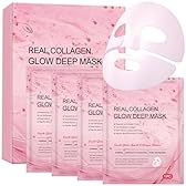4 Pezzi Maschera Collagene Viso - Maschere Viso Coreane Skincare, Maschere per il Viso Idratante al Collagene Face Mask per Donna, Minimizzante dei Pori, Antietà e Ringiovanente