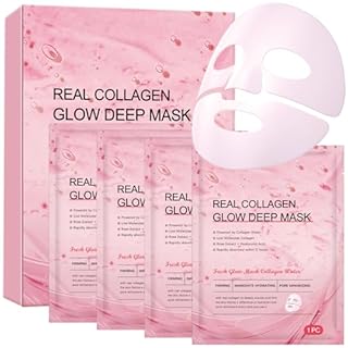 4 Pezzi Maschera Collagene Viso - Maschere Viso Coreane Skincare, Maschere per il Viso Idratante al Collagene Face Mask per Donna, Minimizzante dei Pori, Antietà e Ringiovanente