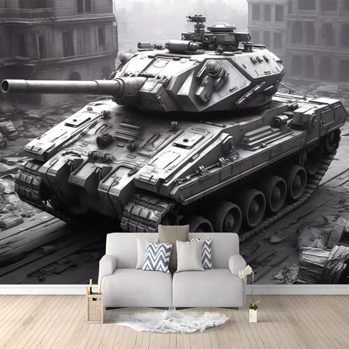 Papel Pintado Efecto 3D, Gris Papel Pintado FotografíA Mural con Fantasía Ciudad Tanque Motivo, 200 x 140 cm Moderna Murales Decoración para SalóN Dormitorio Oficina