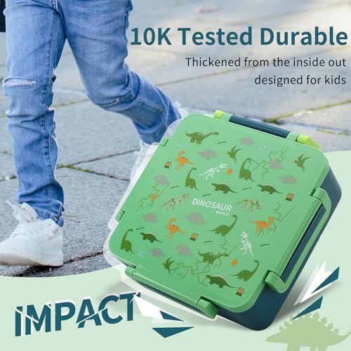 Image of Lunch Box with Thermos, [Large Capacity] Insulated Bento Box Kids with 4 Compartment for Ages 3+, Drop-Proof & Dishwasher Safe Lunchbox Container Green