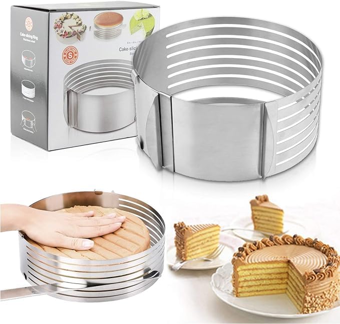Yuniverse Adjustable Cake Cutter, 6-8 inch Ring Cutter, Cake Slicer, Mousse Cake Slicer, Adjustable Cake Ring, Cake Stainless Steel 7 Layering Mold (15-20cm)