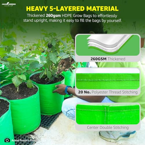 Image of Anandi Green's HDPE Uv Protected 260 GSM Round Green Colour Plants Grow Bags Suitable for Terrace and Vegetable Gardening Size 15x15 Pack of 9 Grow Bag