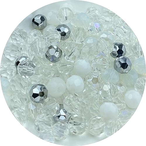 Xinhongo 200pcs 6mm Round Crystal Glass Beads Round Faceted Spacer Beads for Jewelry Making Bracelet Earring Necklace Wind Chimes Suncatchers DIY Craft Making Supplies(White Series)