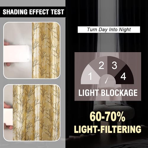 Image of Cortina Polyester 75% Blackout Curtains Set of 2 Floral Print | Grommet Eyelet Window Curtains for Living Room, Bedroom & Kids Room | Light Filtering Drapes for Privacy (Yellow, 9 FT)