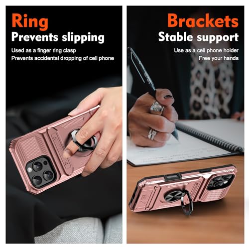 Coque iPhone 15 Pro robuste or rose avec béquille intégrée - 7