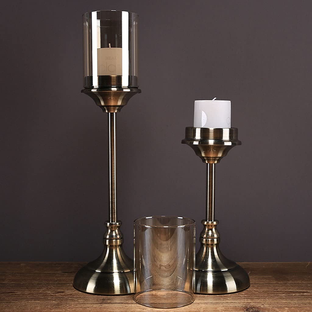 Portacandele Candeliere Pillar Candle Holder con Vetro, Set di 2 Gifts Candeliere for la casa, lampadari for la Festa Nuziale Centri tavola Porta Candele