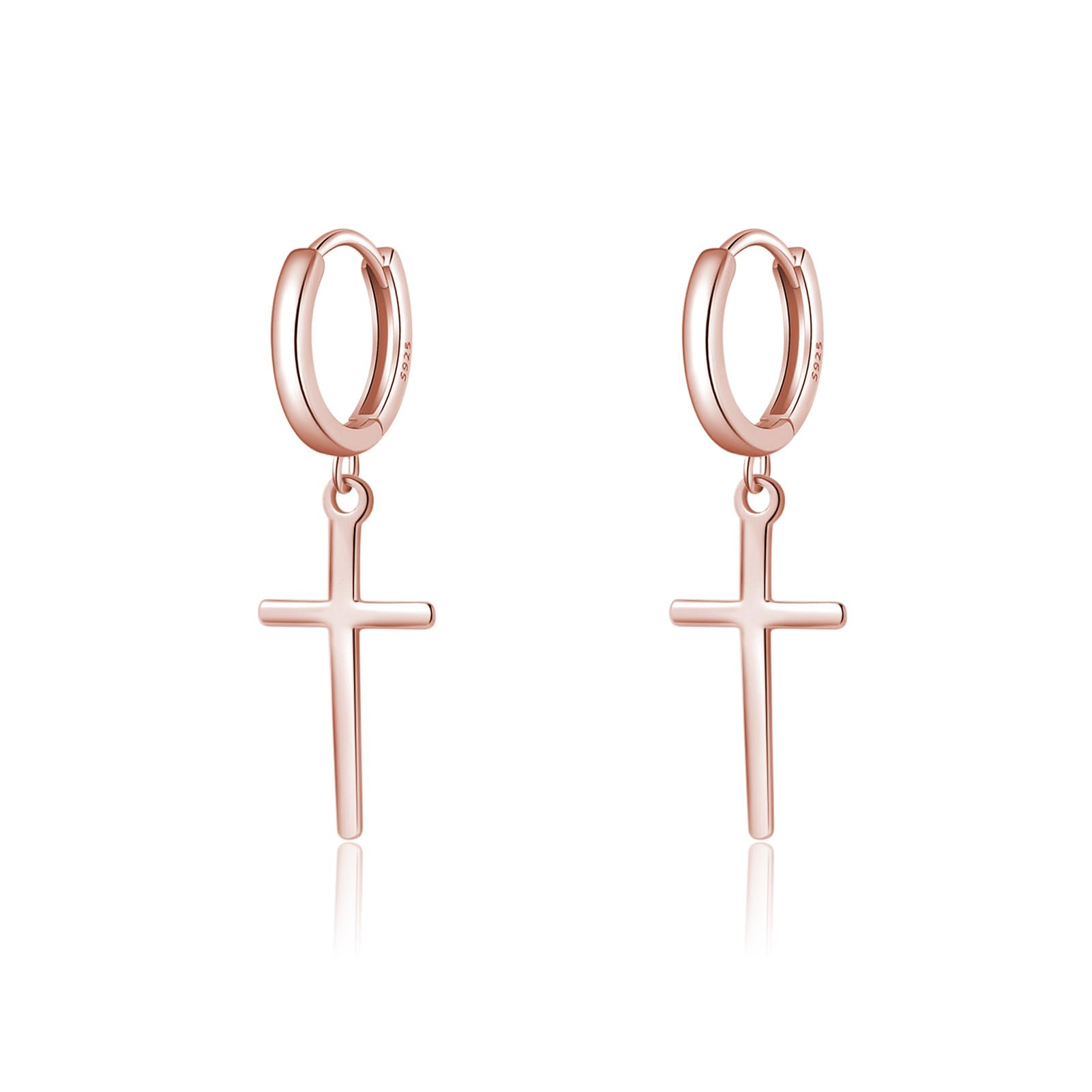 SLUYNZ 925 Sterling Silber Kreuz Creolen Ohrringe für Damen Mädchen Kreuz Huggie Ohrringe Hängend