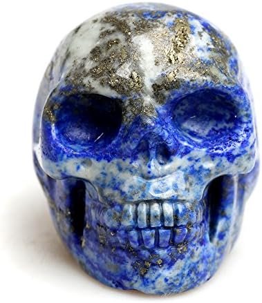Healing Skull Crystal Quartz Carved Gemstone Collectible Figurine Stone (Blue)