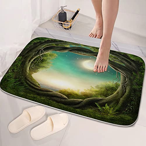 Forest verzauberter Baum, Mondnacht-Landschaft, Badezimmerteppiche und Matten-Set, 3-teilig, Memory-Schaum, rutschfest, saugfähig, U-förmige Kontur-Duschmatte, Samt-WC-Deckelbezug, waschbar – Bild 6