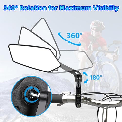 2 Pack Bike Mirrors,eBike Handlebar Mirror,360° Adjustable
