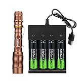 Full Metal 5 Modes Tactical Flashlight with 4-Pack 18650 Rechargeable Batteries and USB Charger Super Bright high Lumen Handheld Flashlight