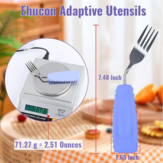 Adaptive Utensils - Cuchara y tenedor en ángulo para temblores de mano, Parkinson, utensilios pesados con asas antideslizantes de fácil agarre para comer independiente (1 cuchara + 1 tenedor =