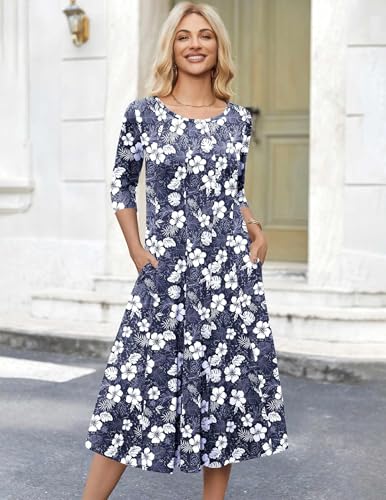 Image of HOTOUCH Women's 3 /4 Sleeve A-line and Flare Midi Long Dress