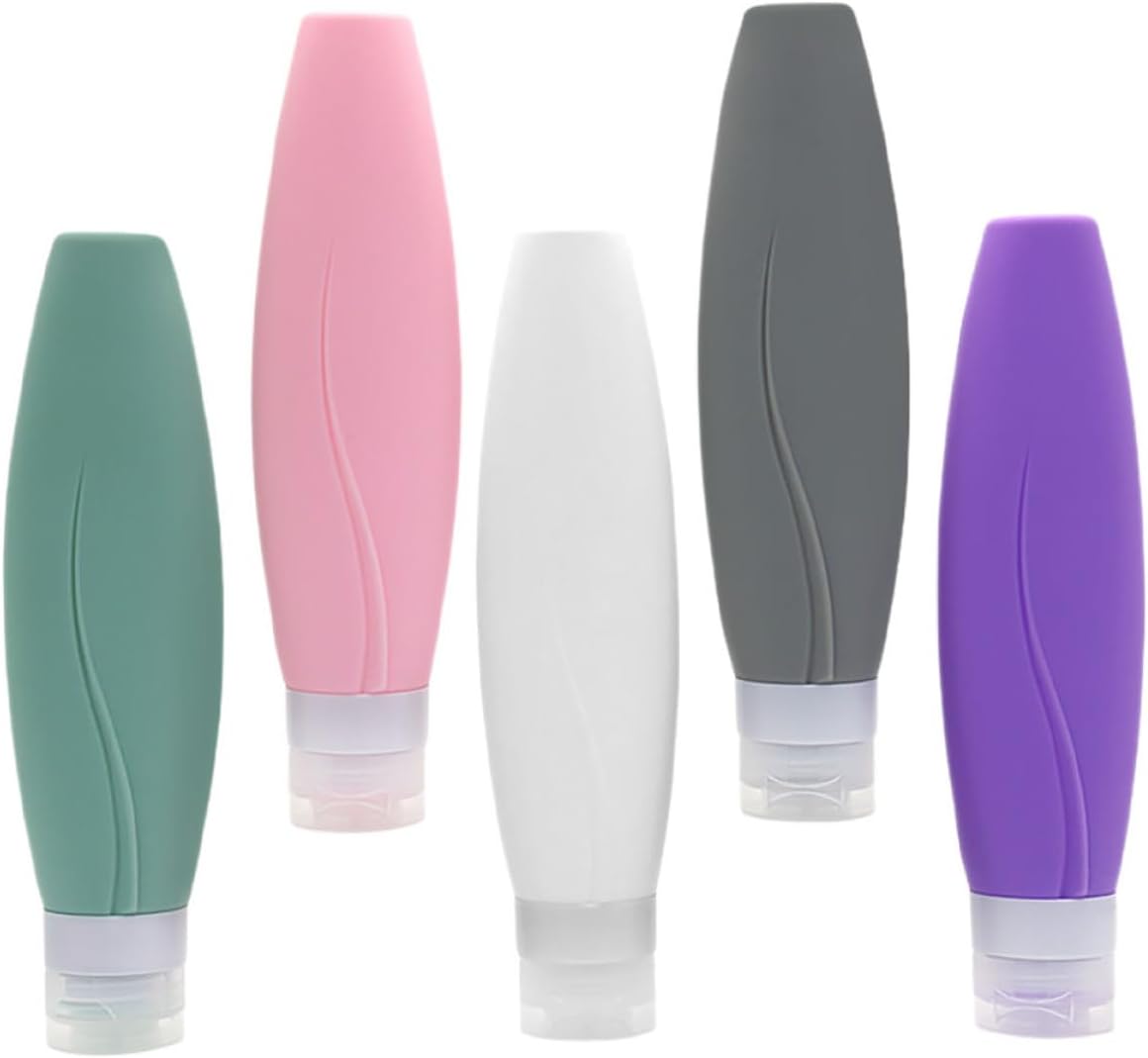 5pcs 150ml Leakproof Silicone Travel Bottles Set Refillable Mini Containers Toiletries Shampoo Conditioner Lotion Portable Leak Travel Dispenser and Daily Use Random Color