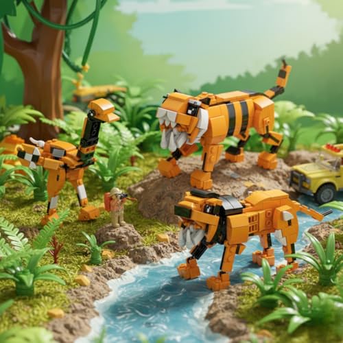 Image of Apex 3-in-1 Wild Animal Building Blocks Kit - Build Lion, Tiger or Emu with Block Set | Kids Construction Toy Building Blocks | Creative STEM Toy for Kids