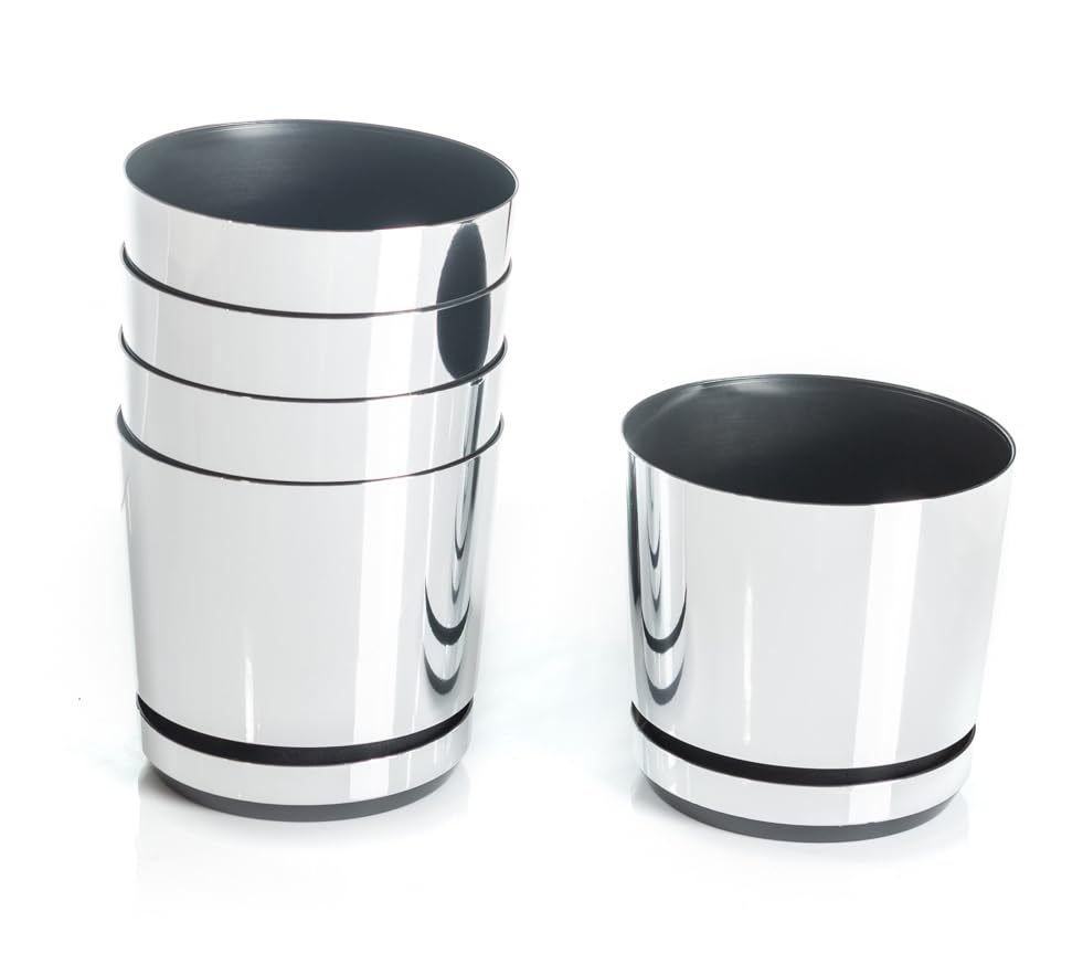 KORAD Set di 5 vasi con sottovaso di diametro 12 cm modello 016 - Specchio; glamour; moderno, alta brillantezza, stile classico, rustico, loft, per piante, erbe, fiori e composizioni vegetali.