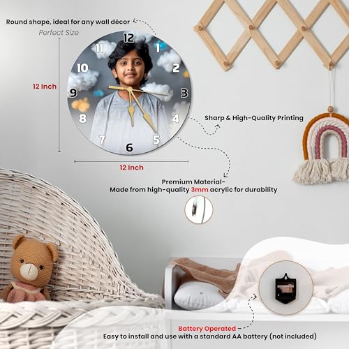 Image of SAVRI Personalized Gifts - Kids Photo Printed Wall Clock 12x12 Inch | Customized Picture | Unique Birthday & Return Gift for Boys, Girls,Son, Daughter,Grandson,Granddaughter |Cute Kids Room Wall Decor