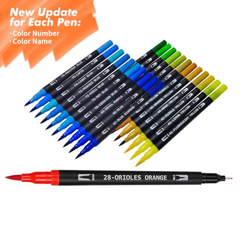 Image of Eglyenlky Colored Markers for Adult Coloring Books, Dual Tip Brush Pens with 100 Watercolor Fine Tip Markers and Brush pens for Kids Drawing Calligraphy
