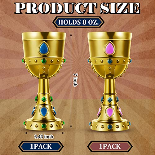 Medieval Molded Crown Goblets 8 Oz Gold Jeweled Goblet Vintage Plastic Goblet Chalice Goblet King Queen Party Goblets Medieval Party Decorations For Carnival Party Drinking Decor Supplies (2 Pcs) #TOP1