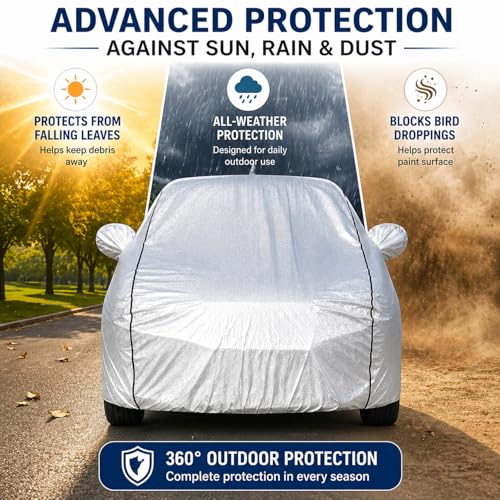 Image of Pivalo Car Cover for Hyundai Exter All Model & Years (2023-2026) 100% Waterproof with Mirror Pockets, Triple Stitched Bottom Elastic Dustproof Full Body Protection (Heat & UV Resistant, Silver)