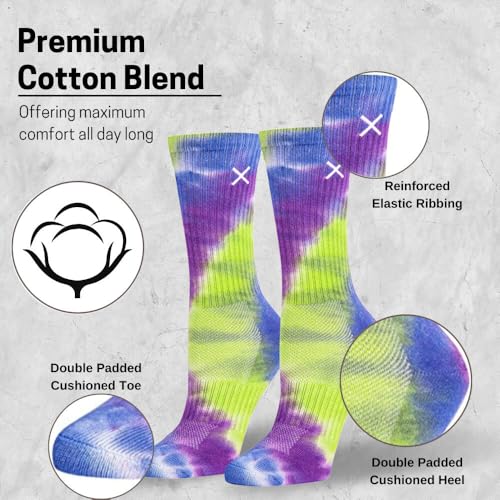 Image of Odd Sox - Basix Unisex Tie Dye Collection Crew Socks - Soft Cotton Blend, Breathable Cushioned Fit, Medium & Large Sizes