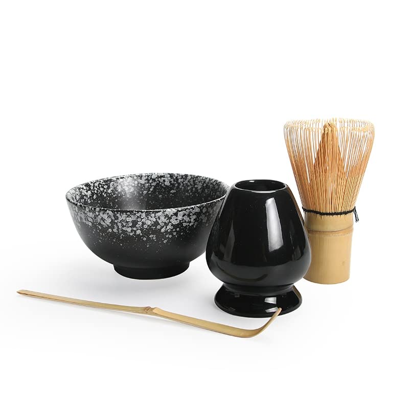 LIUXIN Juego de 4 Unidades de Matcha Tradicional, Juego de Regalo, batidor de Matcha Natural, Cuenco de Matcha cerámico, Soporte para batidor , Juegos de té japoneses