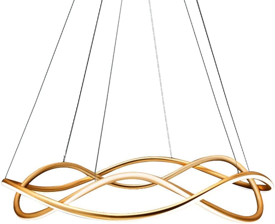 Twisted Linear Pendant Light, Creative Dining Room Long Ring Hanging Lights, Metal Suspension Lamps with Silicone Shade, Modern 89W LED Kitchen Island Chandeliers