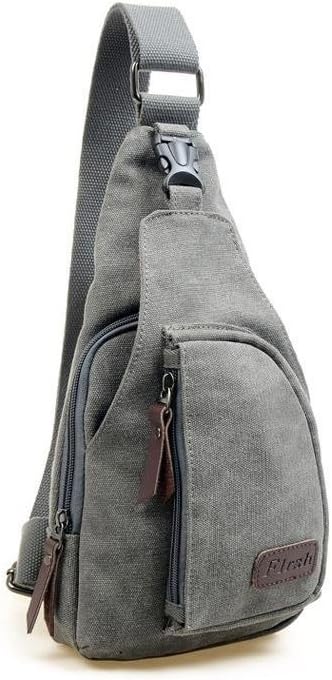 ModelshowCanvas Casual Outdoor Sports Unbalance Backpack Crossbody Sling Bag Chest Bag for Men (M, Grey)