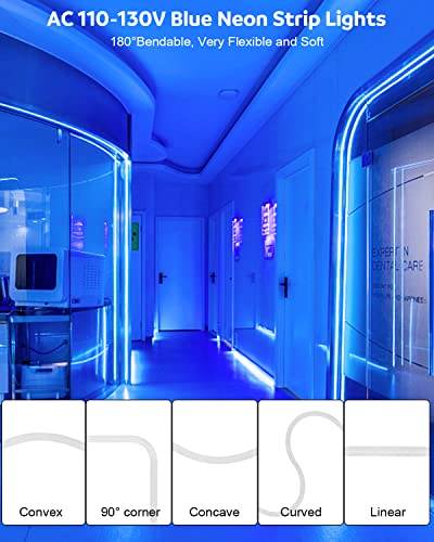 Aclorol Blue Led Neon Rope Lights Outdoor Waterproof 82Ft Led Strip Light Flexible, Neon Light Ac 100V-120V 25M For Home Garden Pool Commercial Building Decoration With Dimmable Controller 120Leds/M #TOP1
