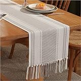Caflife Boho Table Runner Natural Stripe for Modern Farmhouse Coffee Table Decor, Rustic Woven Runne