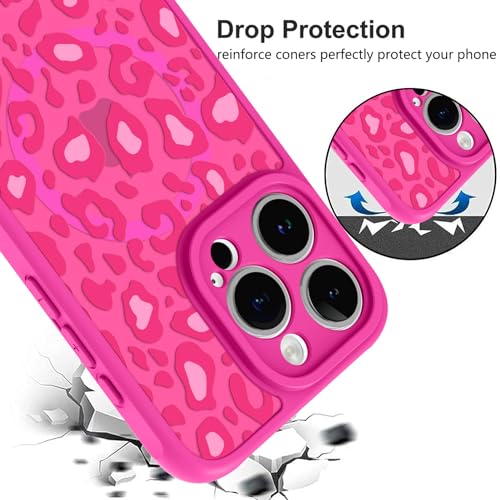 Image of KANGHAR Case for iPhone 15 Pro Hot Pink Leopard Printed Pattern | Cute Cheetah [Compatible with Magsafe] Protective Magnetic Case for Girls Women 6.1 inch
