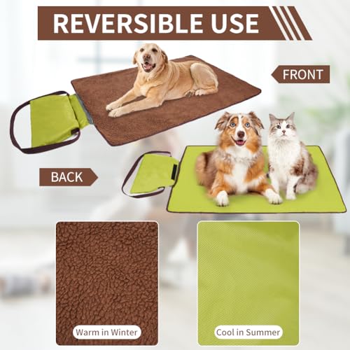 Adiwo Faltbare wasserdichte Haustier Decke, 100 x 70cm Camping Decke Hund Katze Mat Wärmende Hundedecke mit Tasche Hundebett Hundematte Hundedecken für Outdoor Innen Reisedecke für Haustier(Grün)