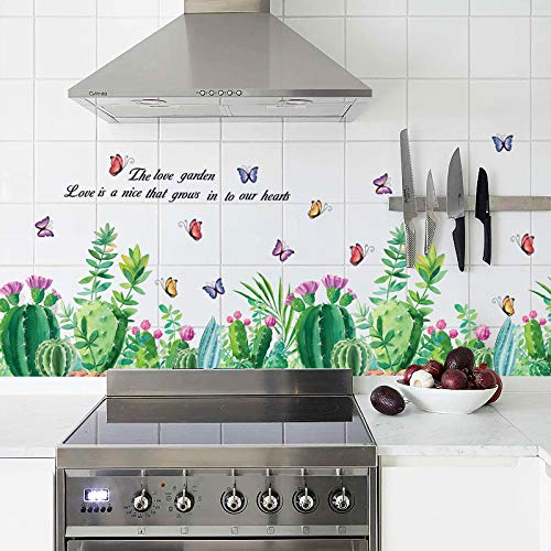 Decoración de pared cactus mariposa verde con vinilo transparente de alta definición 2