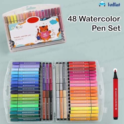 Image of FunBlast Washable Watercolor Pens Set - Colouring Kit Art Markers Colour Sketch Pens Set Kids Artists Sketching Drawing Materials Craft Supplies Return Gift (48 Watercolor Pen Set)