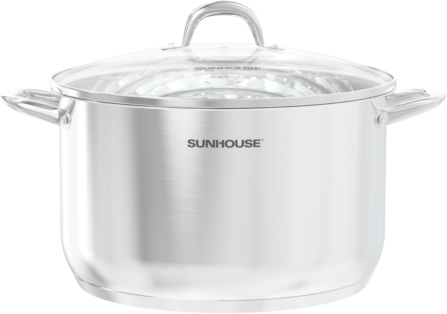 SUNHOUSE Stainless Steel Stock Pot - 15 Quart Heavy-Duty Induction Cooking Pot with Visible Lid for Pasta, Soup, Spaghetti - Nonstick Thick-Bottom Deep Stockpot for Canning, Boiling, and Simmering