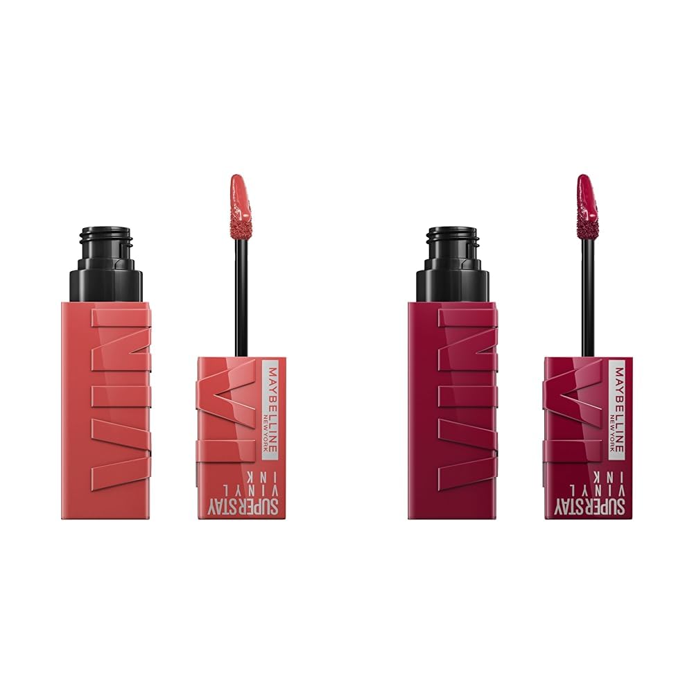 MAYBELLINE Super Stay Vinyl Ink Longwear No-Budge Liquid Lipcolor Peachy Nude and Berry Burgundy, 0.14 fl oz Each, 2 Count
