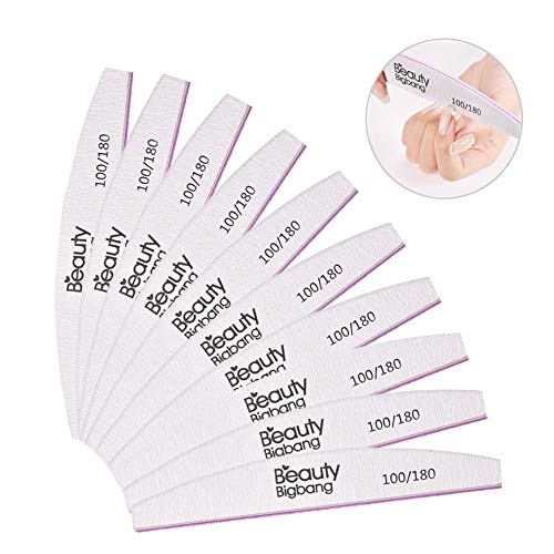 BEAUTYBIGBANG 10Pcs Nail Files 100 180 Grit Double Sided Professional Manicure Tools Kit for Home and Salon Use Nail File Set