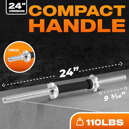 Image of Yes4All Threaded Dumbbell Handles, Adjustable Dumbbell Bar Pair, 14 /16 /18 /24-Inch Sizes, Fits 1 inch or 1.15 inch Plates, Non-Slip Grip, Secure Star-Lock Collars