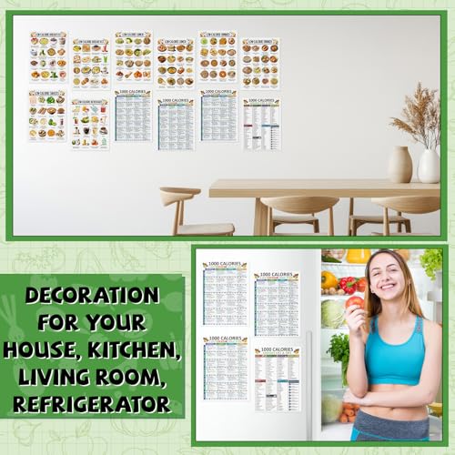 Image of Sinload 12 Pcs Low Calorie Meal Plan Poster Low Calorie Diet Chart Laminate Weight Loss Grocery List for Kitchen Classroom Fridge