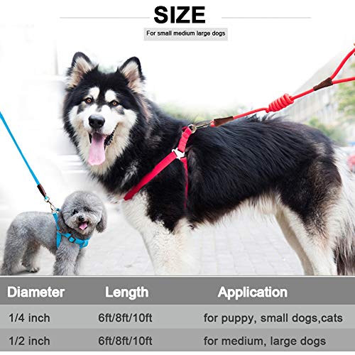 SEPXUFORE 6FT/8FT/10FT Rope Dog Leash, 10+ Colors Classic Leash, 1/4” and 1/2” Strong Nylon Climbing Leash with Leather Tailor Connection, for Small Medium Large Pets (1/2\" x 6\', Yellow)