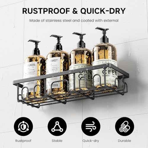 Image of Shower Caddy, 5 Pack Shower Shelves for Inside Bathroom, Rustproof Adhesive Bathroom Organizer with Soap Holder, No Drilling Washroom Organizers and Storage for Bathtub Room /Kitchen /Home, Grey