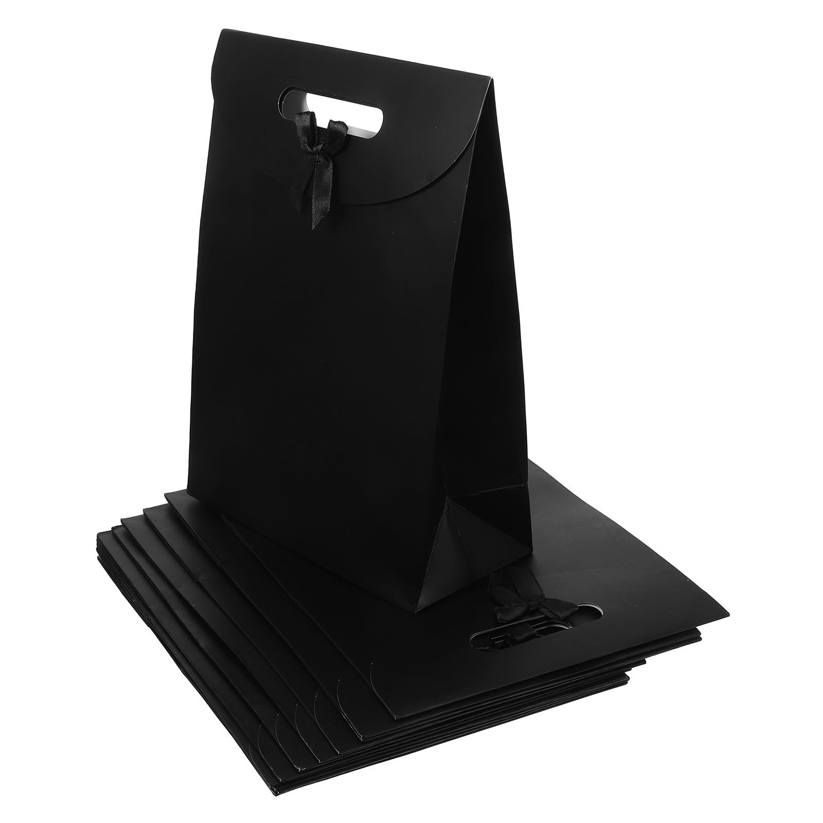 Bolsas de papel negras elegantes con lazo decorativo y estructura reforzada 12 piezas