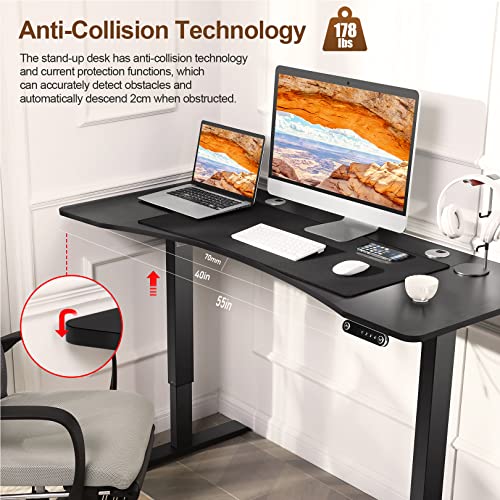 Farexon Electric Height Adjustable 59 X 24 Inch Standing Desk, Sit Stand Desk With Ergonomic Curved Workstation, Oversized Mouse Pad, Four Preset Heights, 27''-45'' Lifting Range Stand Up Desk(Black) #TOP1