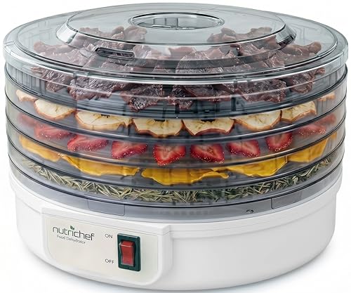 NutriChef Food Dehydrator Machine 5 Tray Electric Food Dryer for Jerky Fruits Vegetables Mushrooms Herbs | Compact Countertop Dehydrator with Even Heat Circulation Easy to Clean BPA-Free