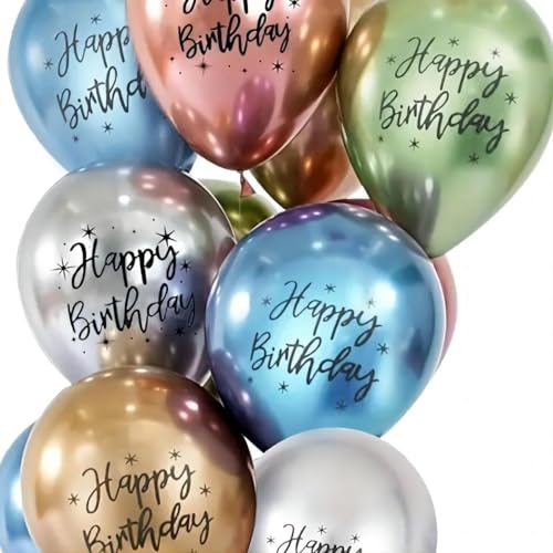 Image of Metal Happy Birthday Balloons Colorful Metallic Decorative Balloons Birthday Party Decor Room Decor House Decor For Wedding Birthday Anniversary Graduation Party Decorations Supplies