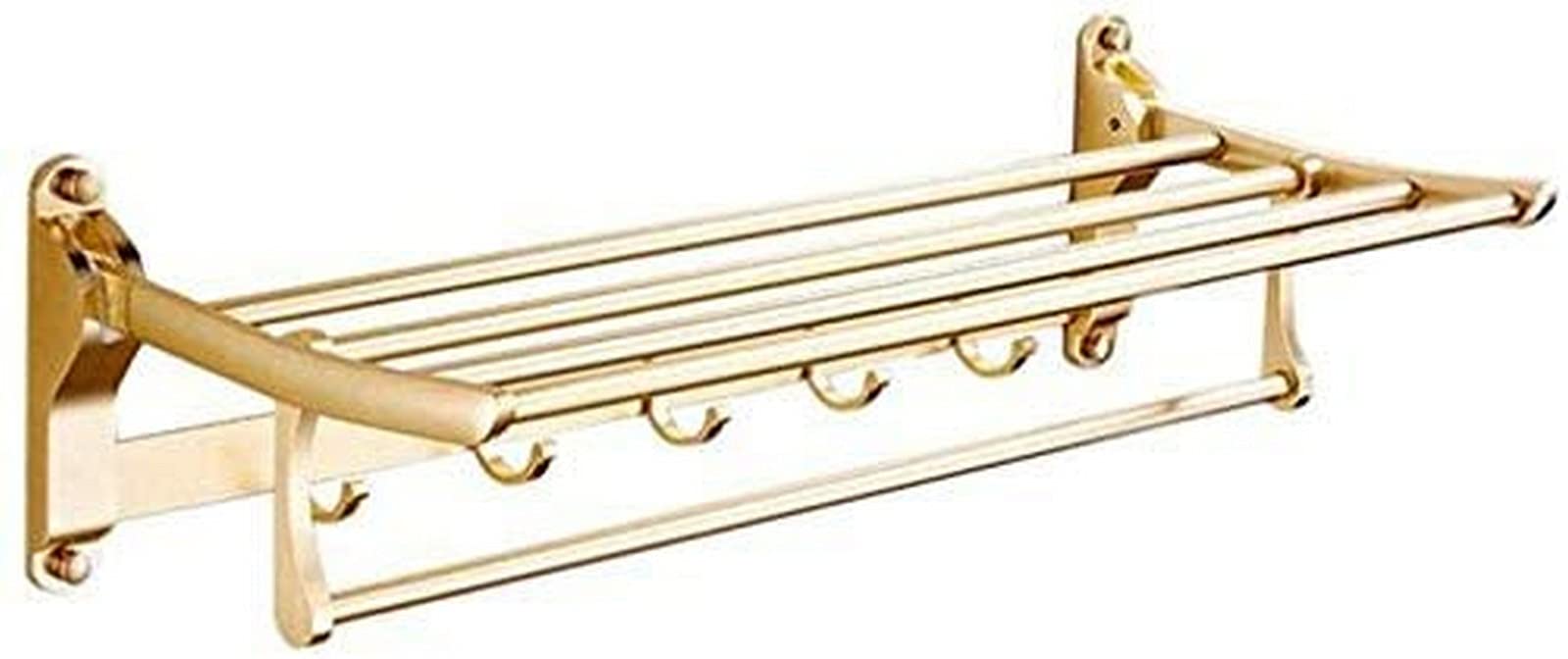 GONMDOPY Towel Rail,Towel Rack 60Cm Double,Wall Mounted Towel Rack,With Hooks Shower Shelf Organizer Bathroom Double Shelf Storage Rack/60Cm