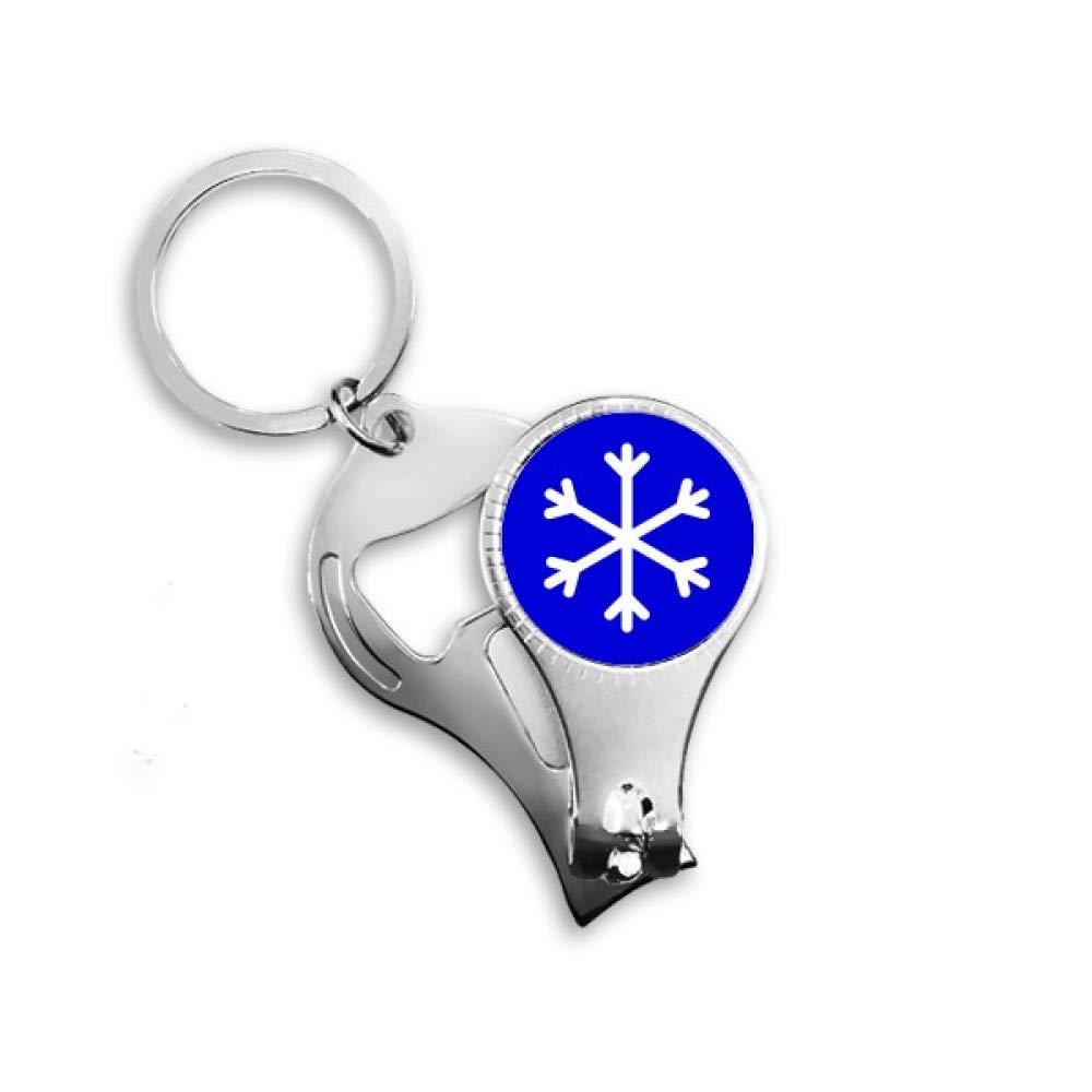 Snow Blue Square Warning Mark Nail Nipper Ring Key Chain Bottle Opener Clipper