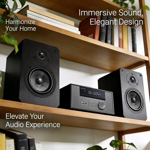Image of Home CD Stereo Shelf System,100W Hi-Fi Bookshelf Speskers System (with CD Player, FM Radio, Bluetooth 5.3, USB Playback, AUX-in, Headphone Jack, Remote Control, DSP-Tech
