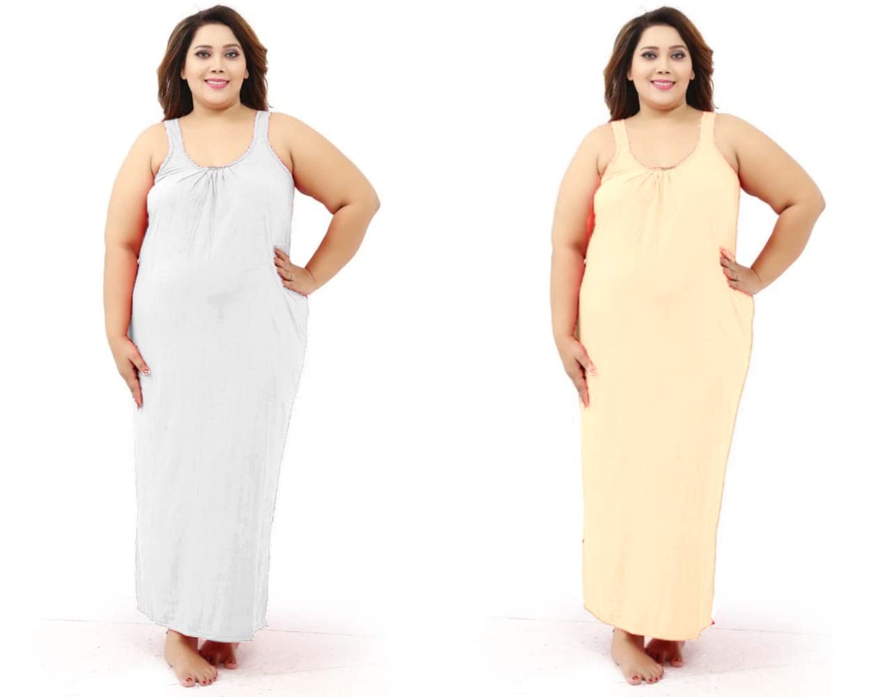 Full Length Women's Hosiery Cotton Fabric Long Nighty Slip/Camisole Slip- for Women - Plus Size Nighty (Pack of 2)-image-28